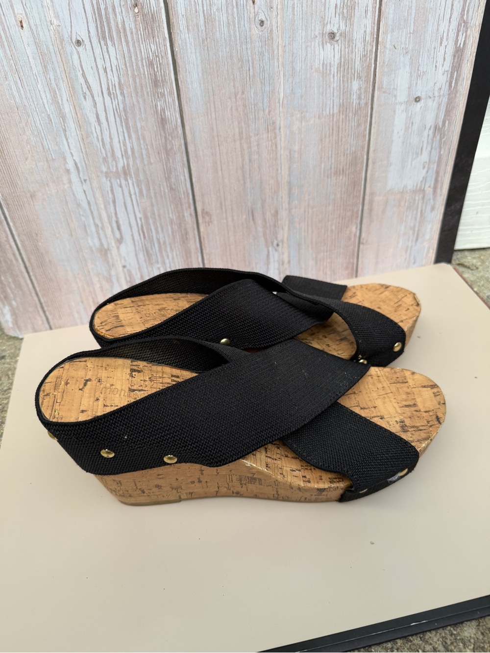Black Cork Wedge Slide Sandals - Women's Comfortable Summer Shoes